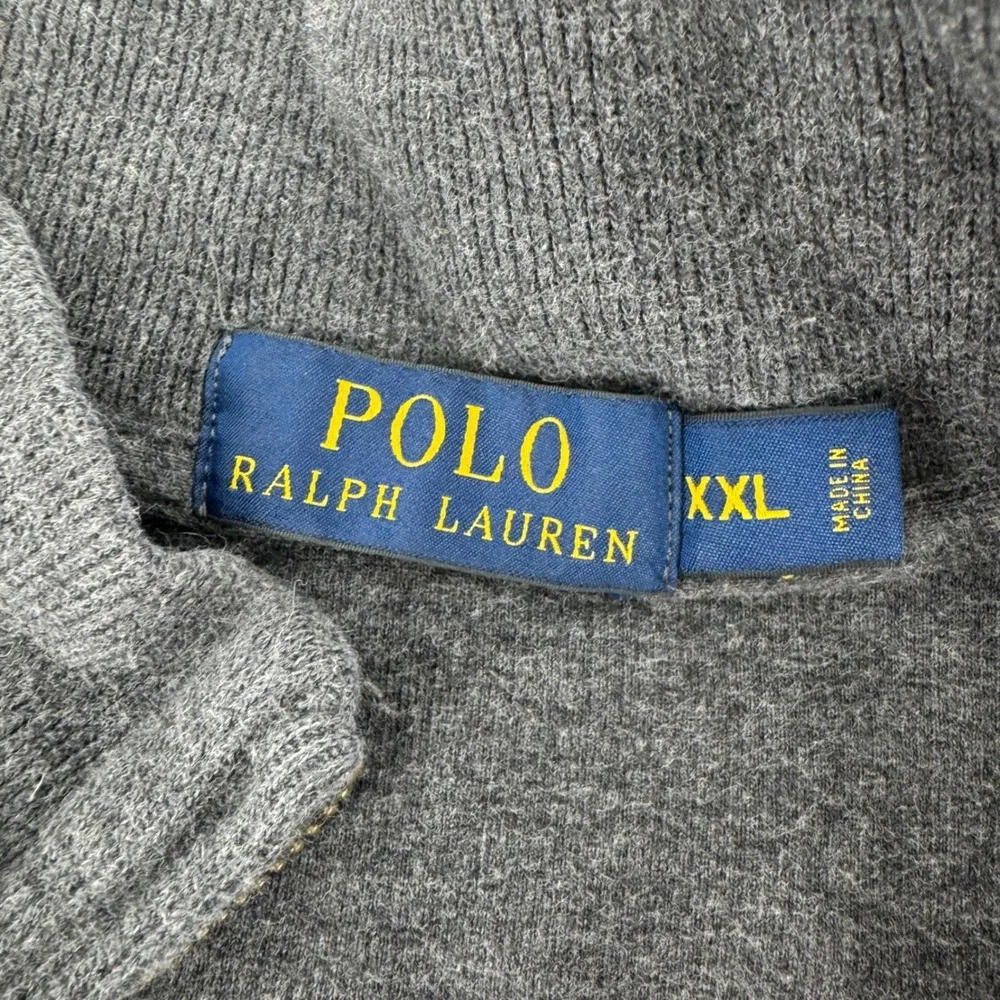 Polo Ralph Lauren Mens XXL Grey Ribbed Cotton‎ Quarter Zip Pullover Sweater Logo
